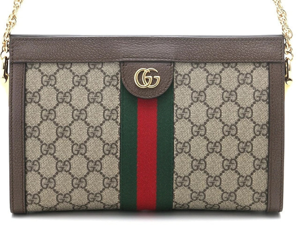 Gucci Ophidia Chain Shoulder Bag GG Canvas Calfskin Beige Cream Brown